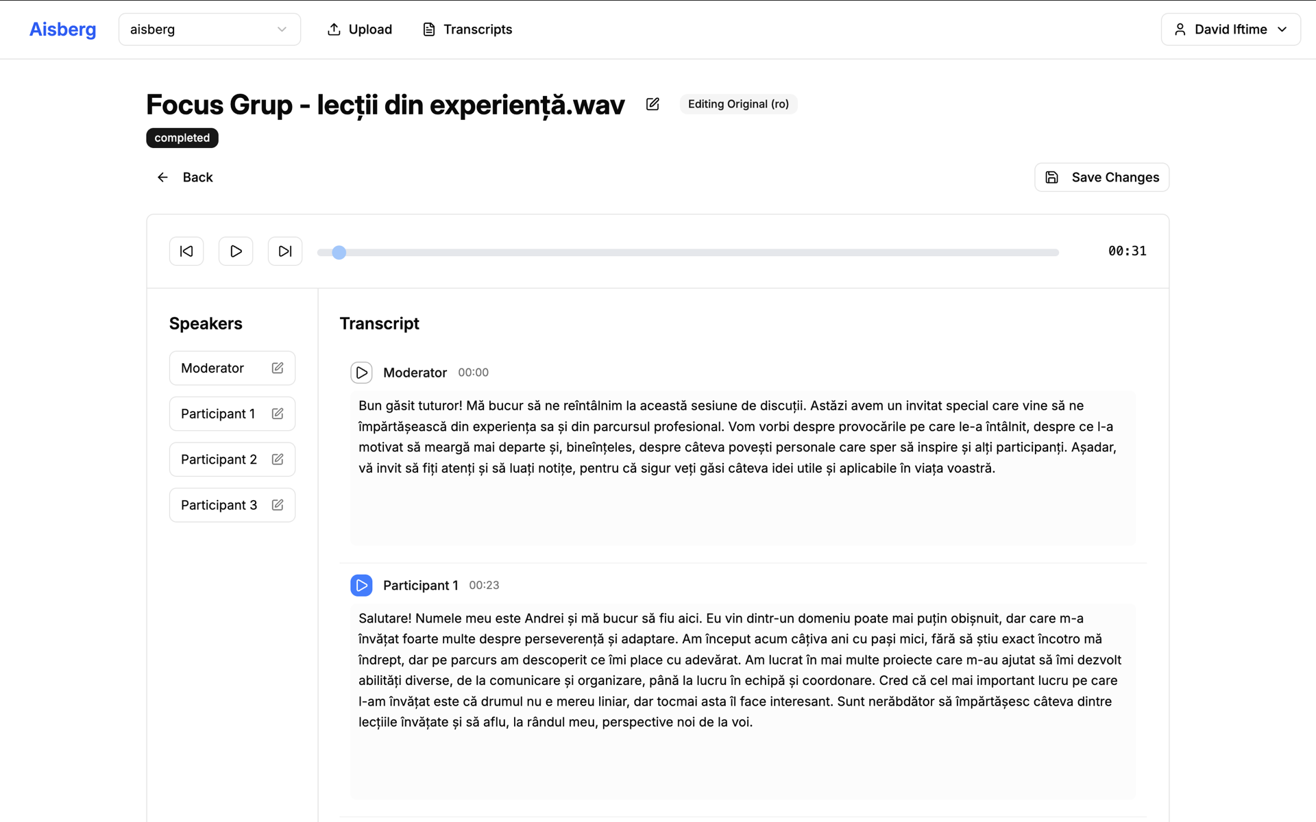 Aplicația Scribe by Aisberg - Transcriere IA cu focus group în română